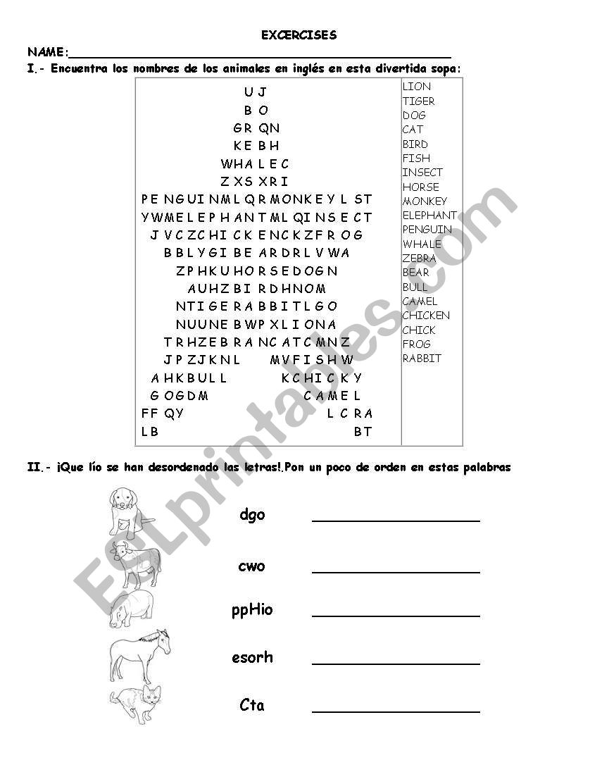 animal crossword worksheet