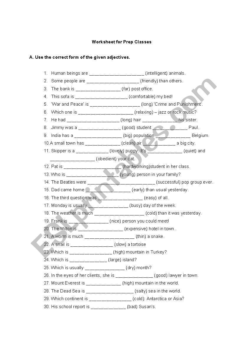 comparisons (rewrite- close test - use the correct form)