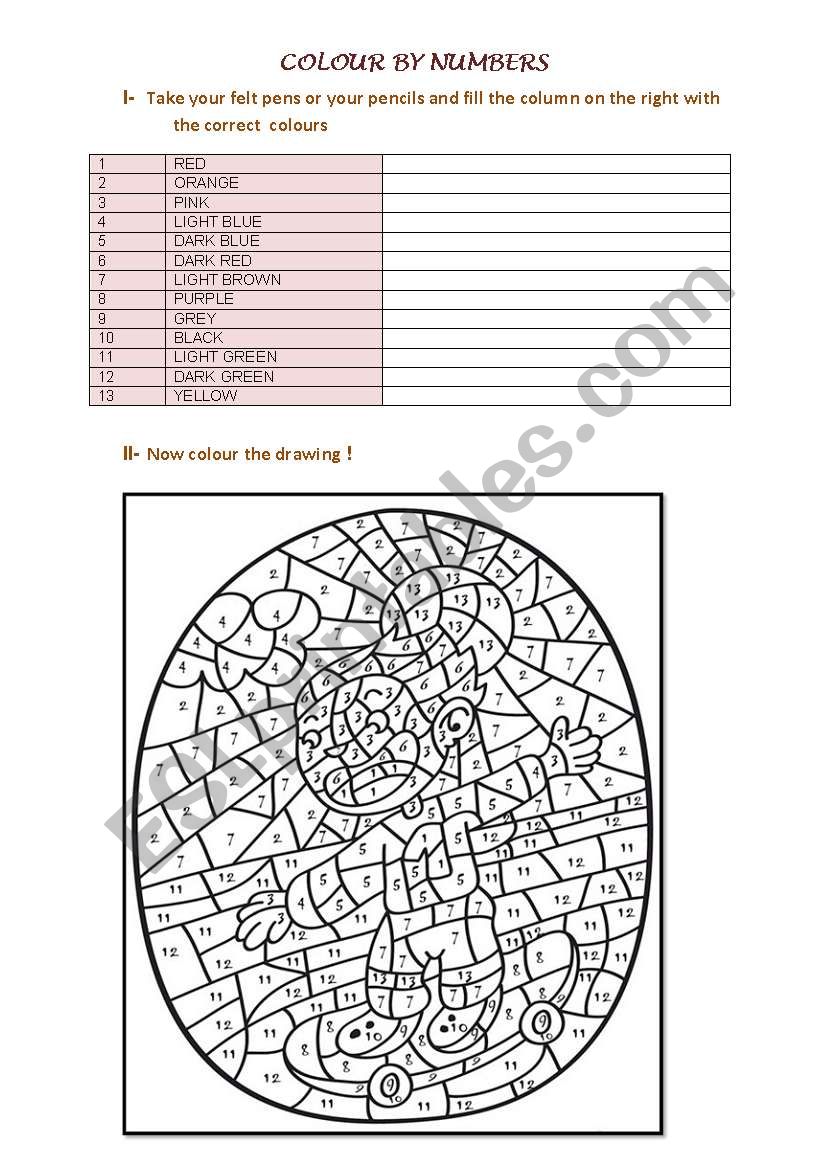 Colour by numbers worksheet