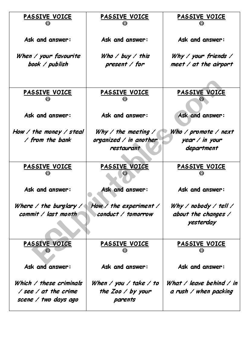 Passive Voice_Questions_Cards worksheet