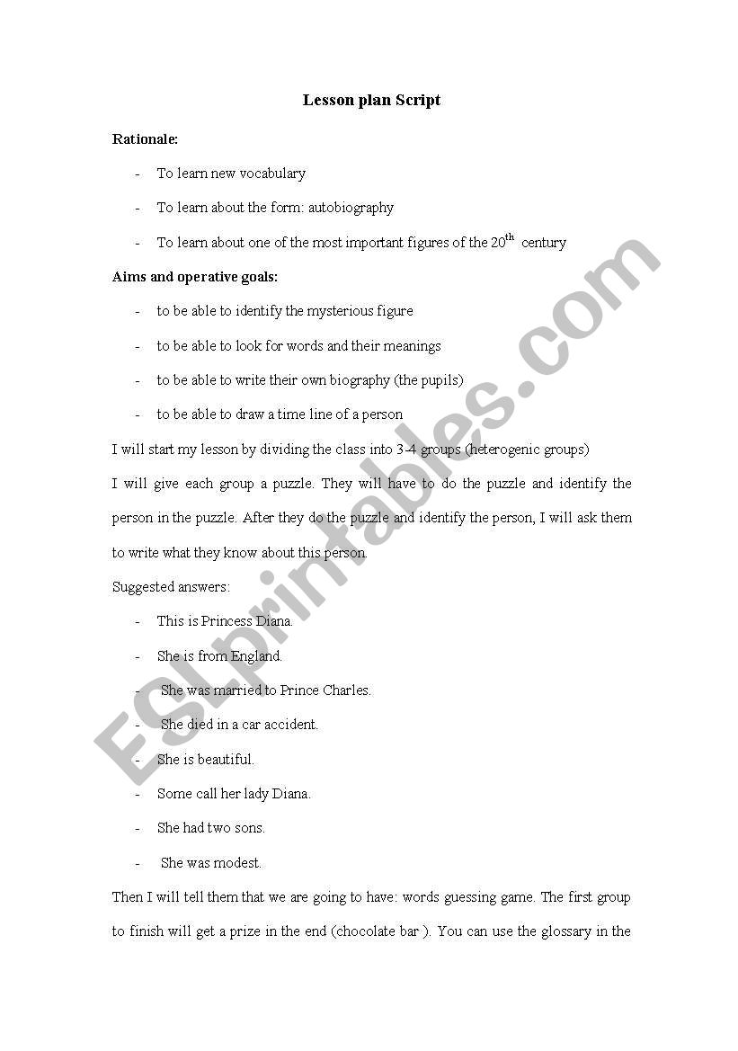 princess diana_part a worksheet