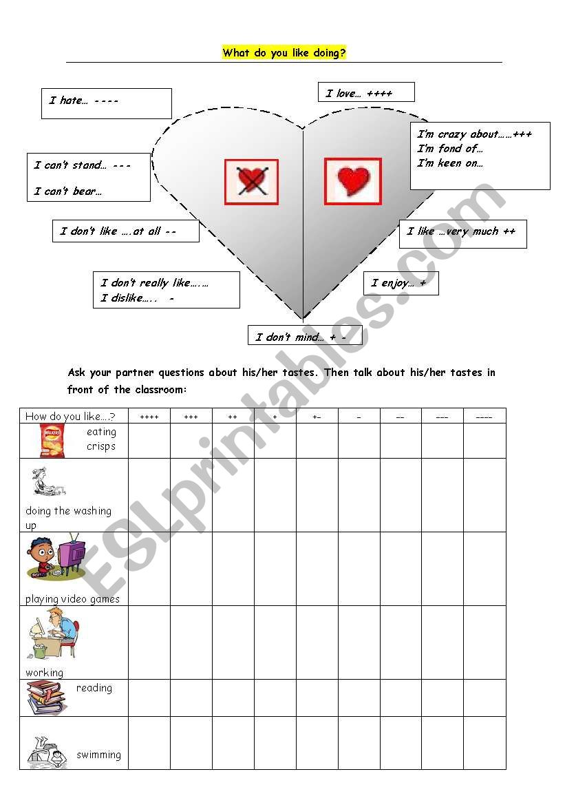 what do you like doing? worksheet