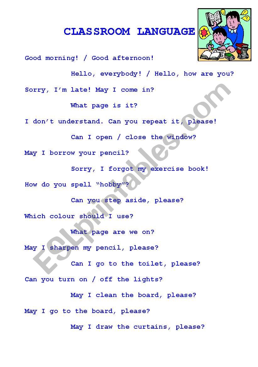 classroom language worksheet