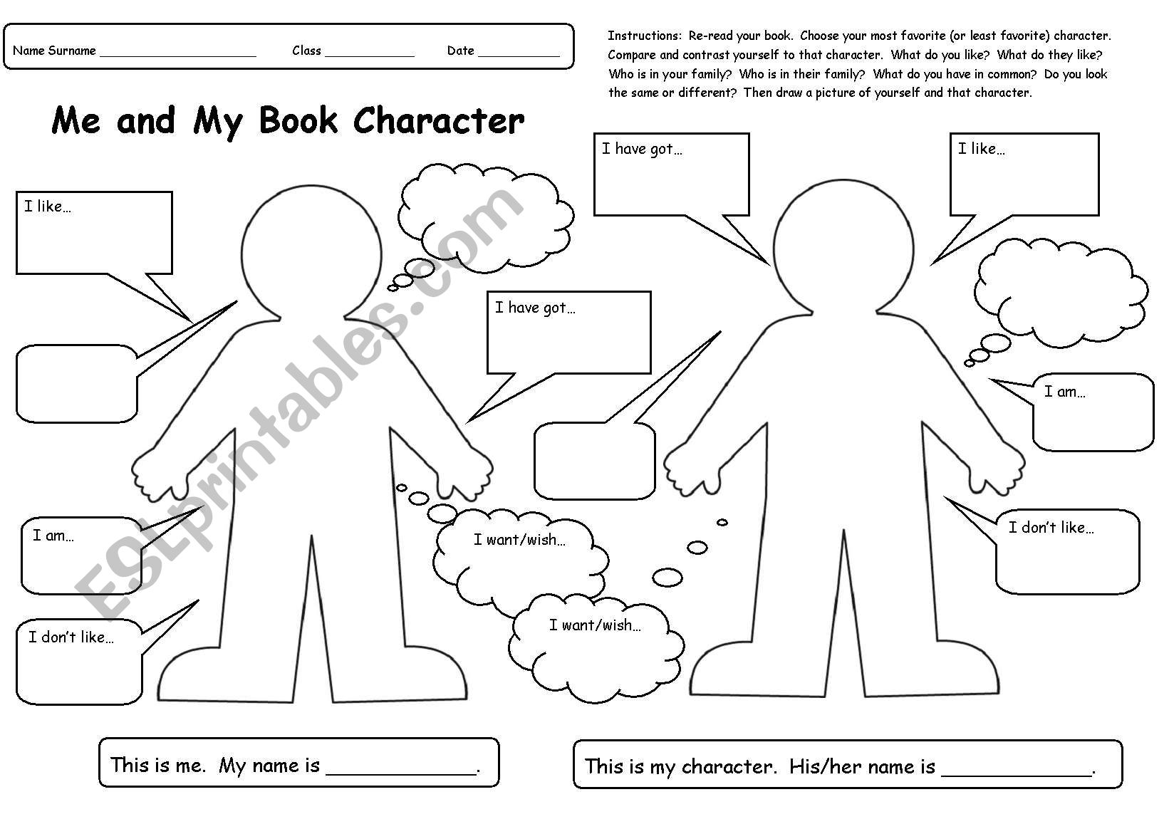 Me and My Book Character (book report)
