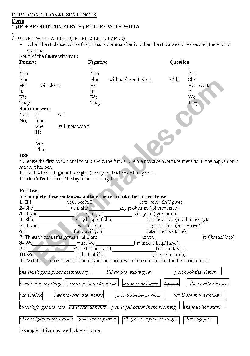 First conditional worksheet