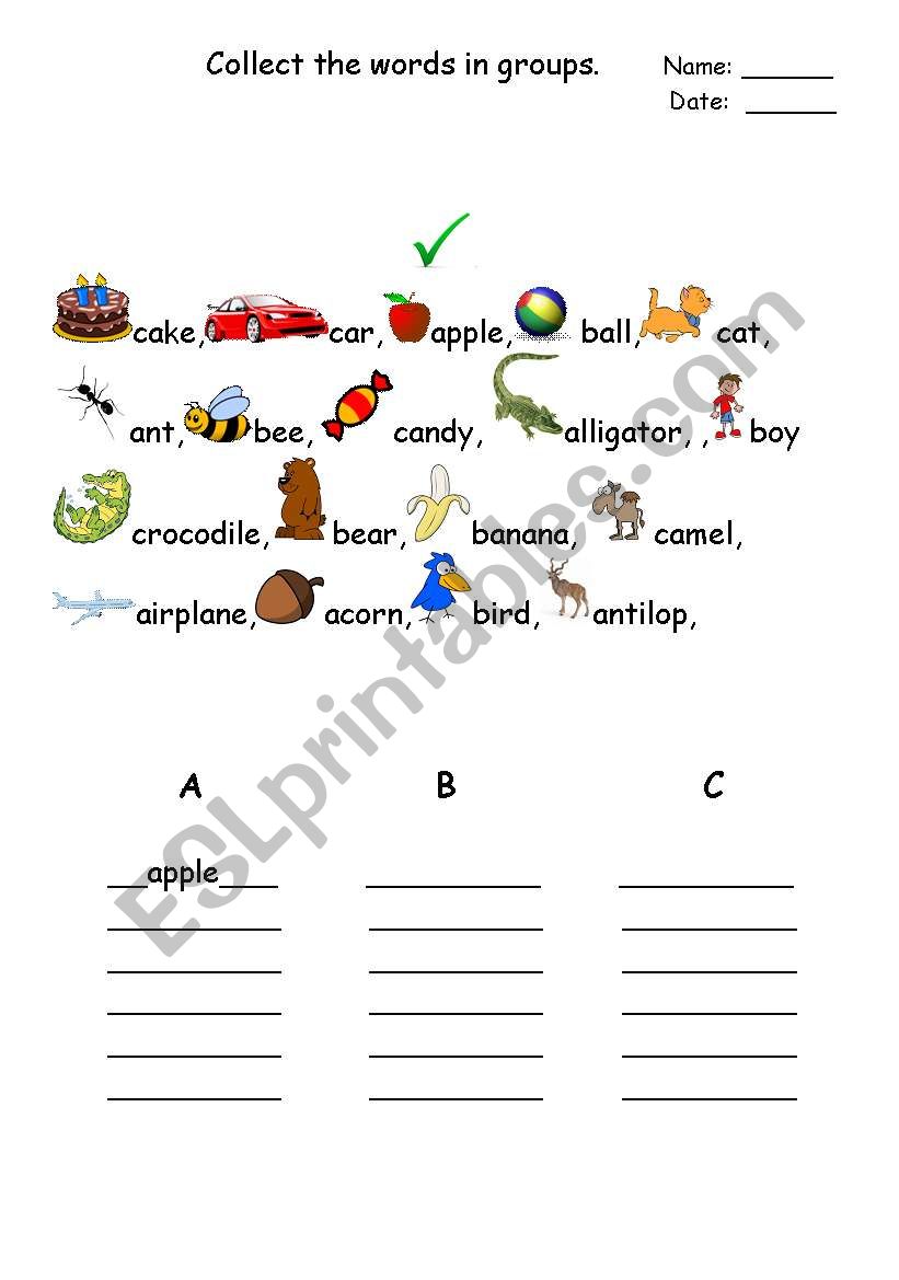 Collecting wrods ABC  worksheet