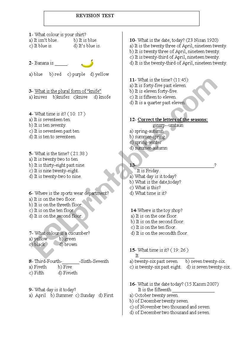 REVISION TEST worksheet
