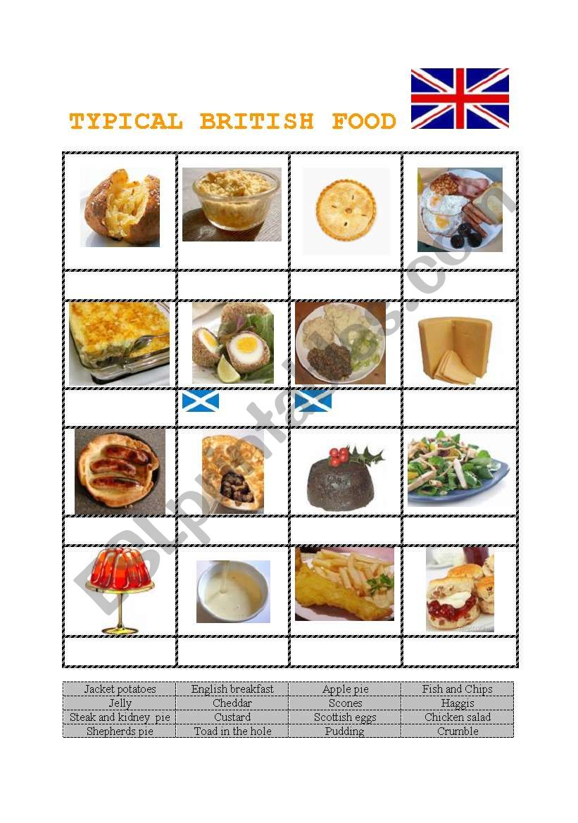 british food worksheet