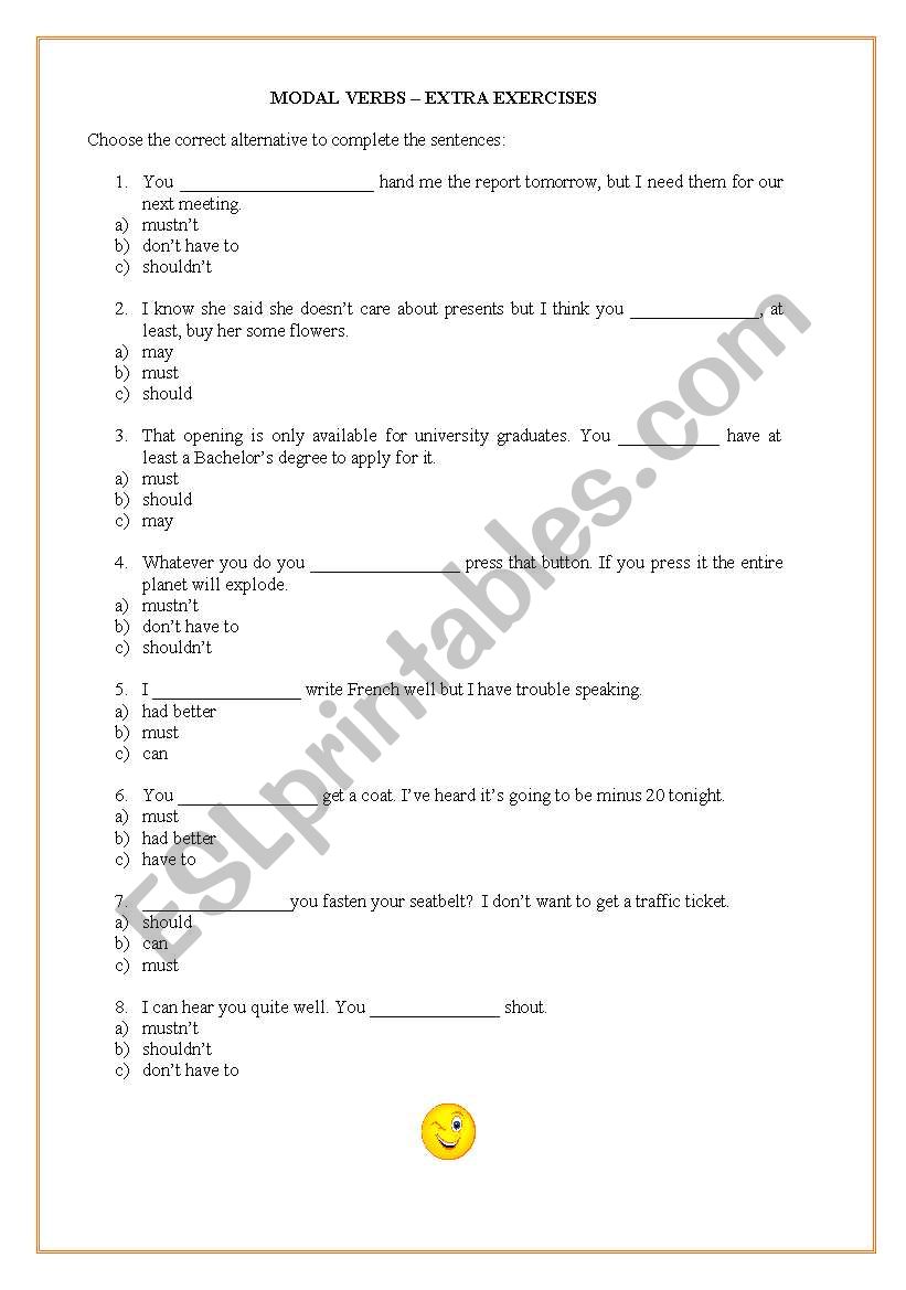 Modal verbs worksheet