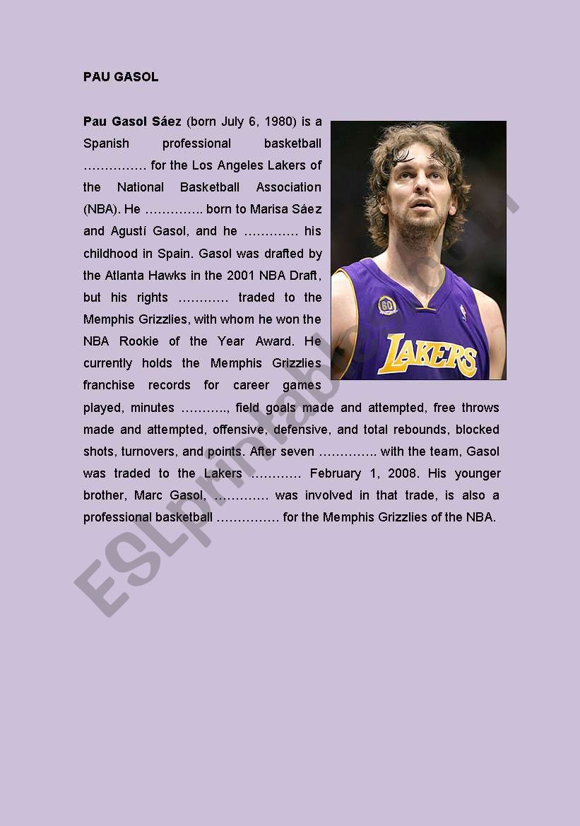 Pau Gasol worksheet