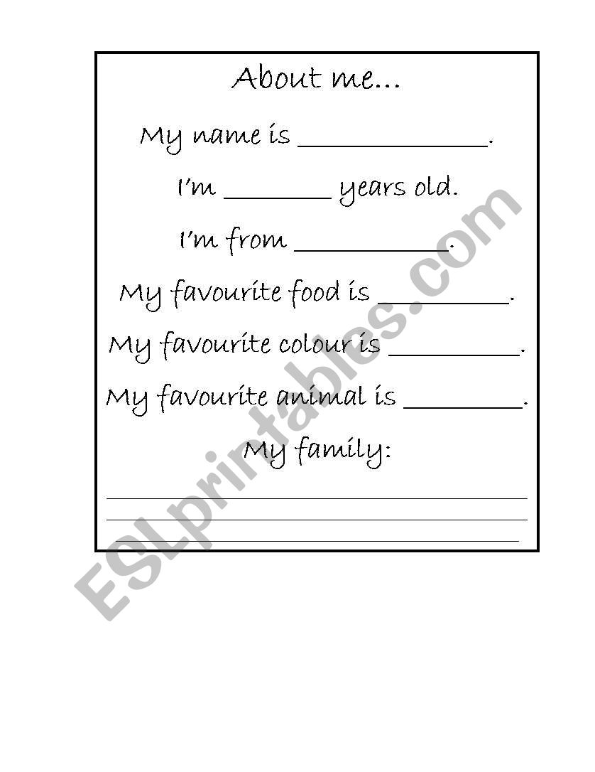 About Me... worksheet