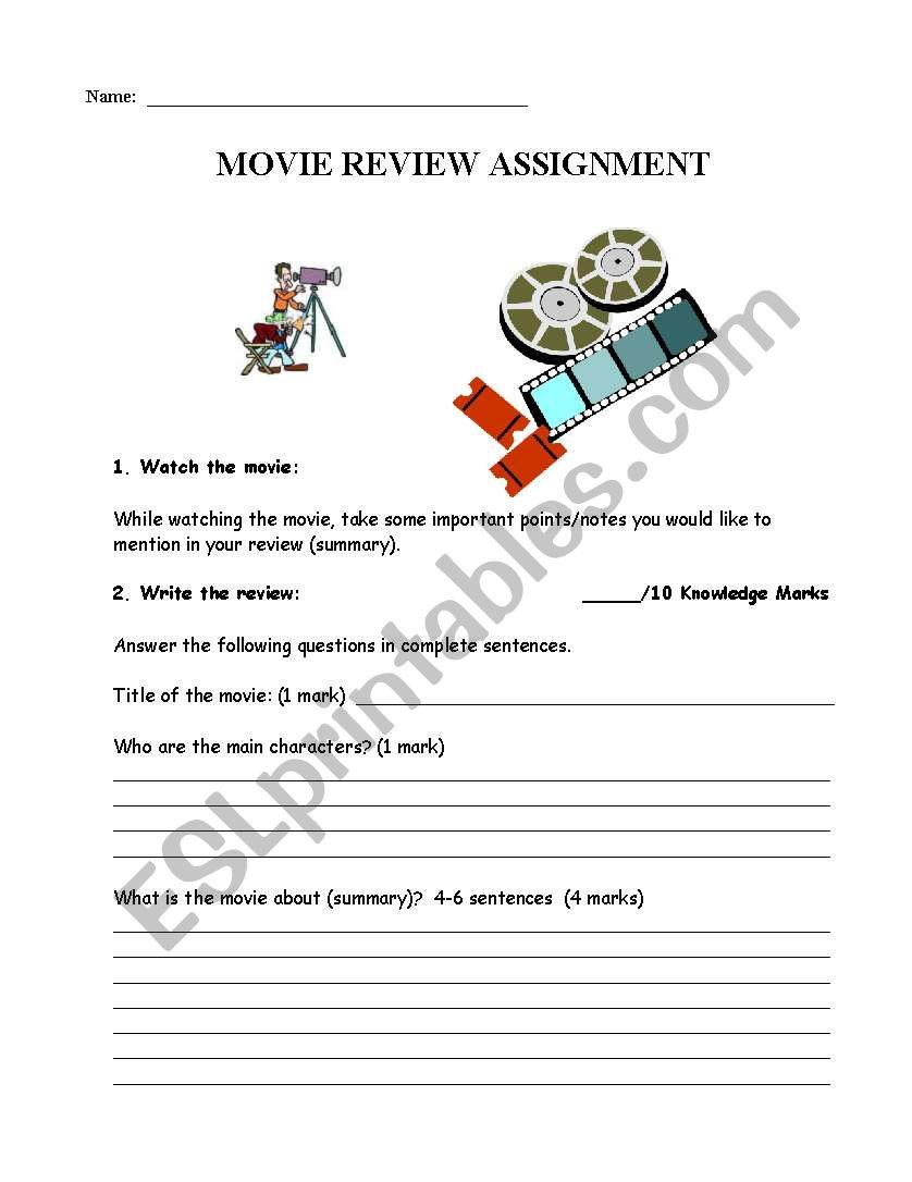 Movie Review Assignment worksheet