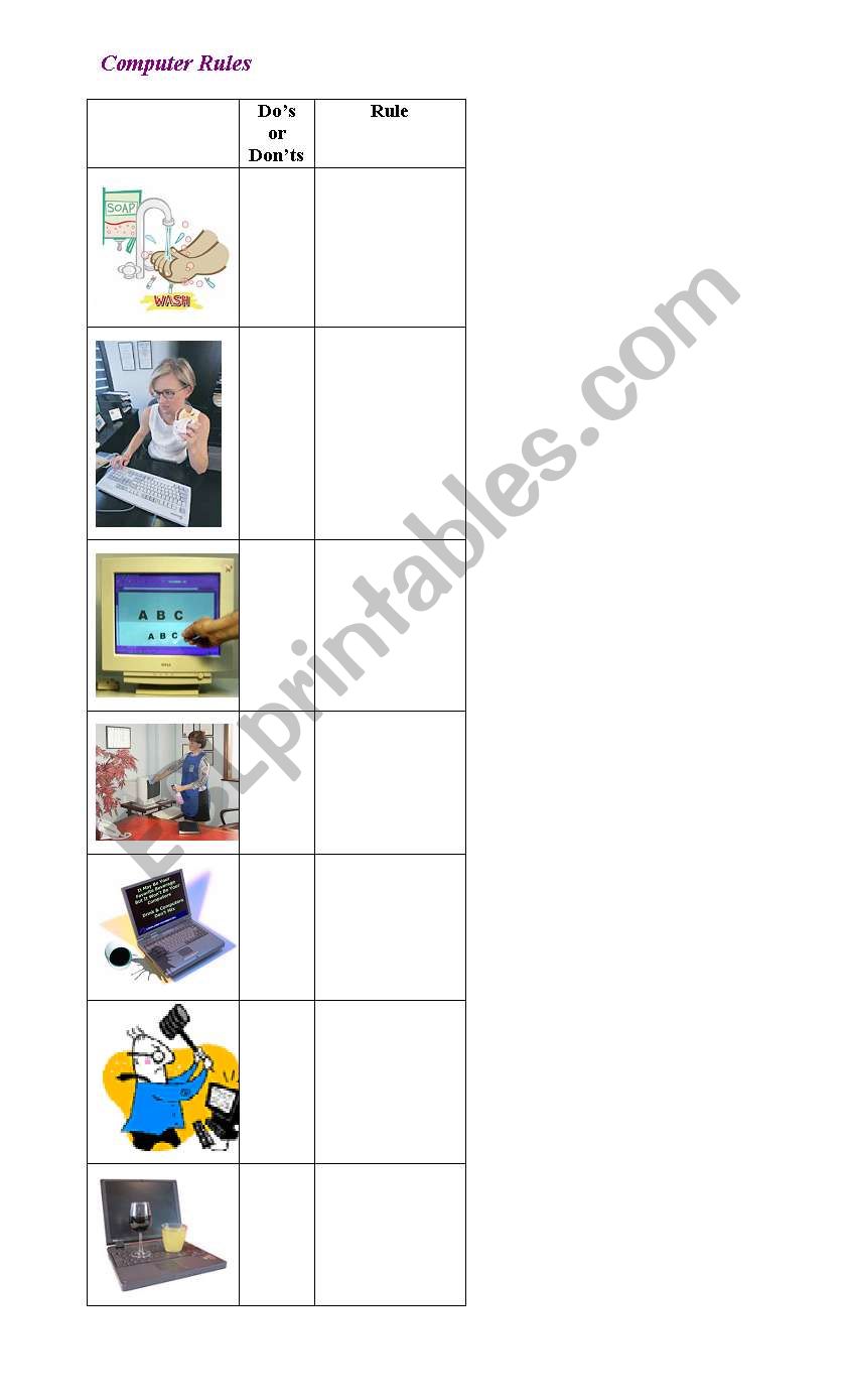 Computer Rules worksheet