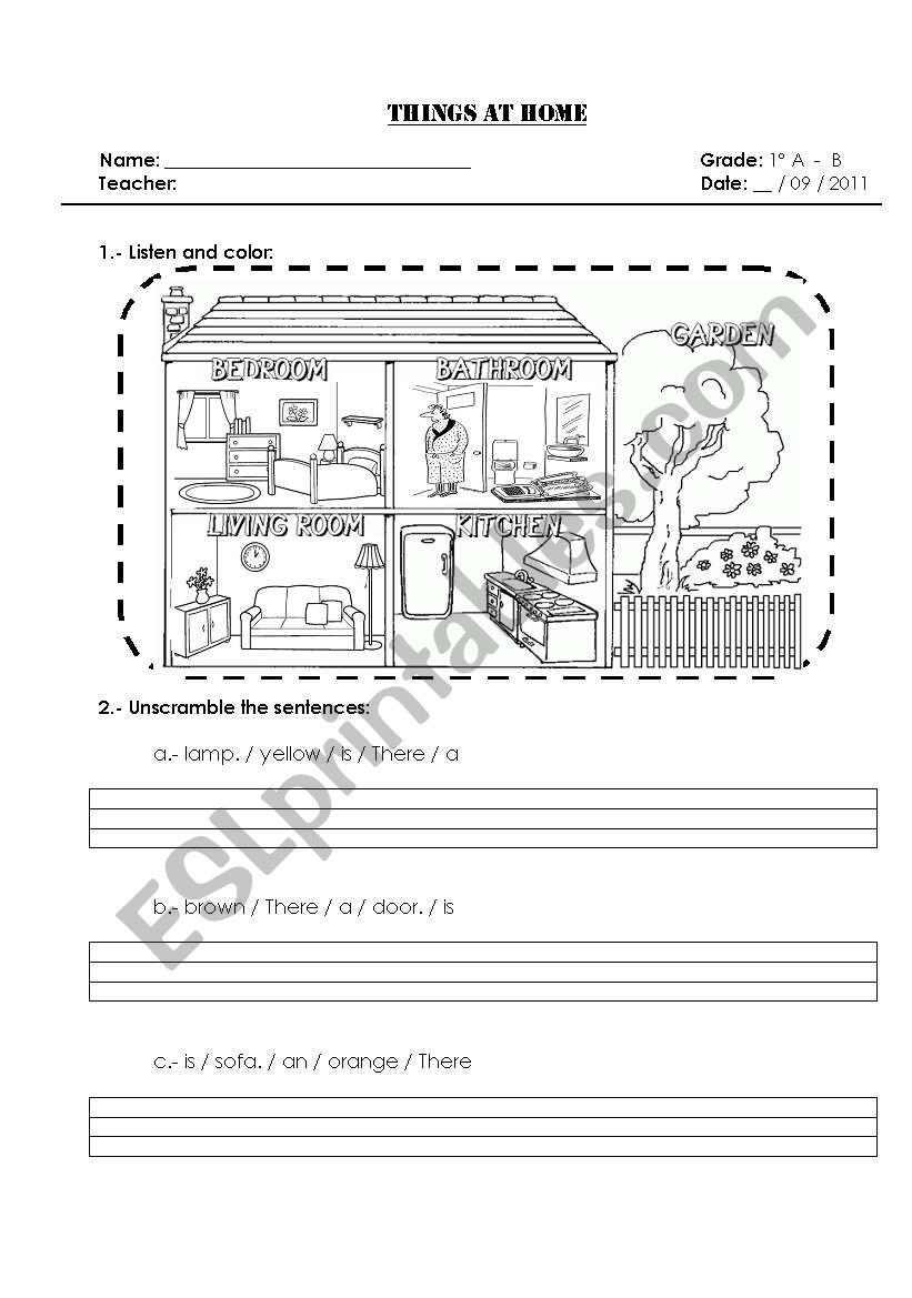 Things at home worksheet