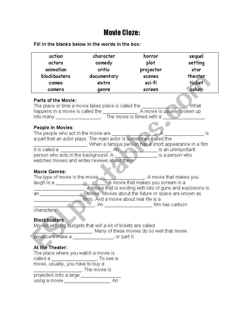 movie vocabulary worksheet