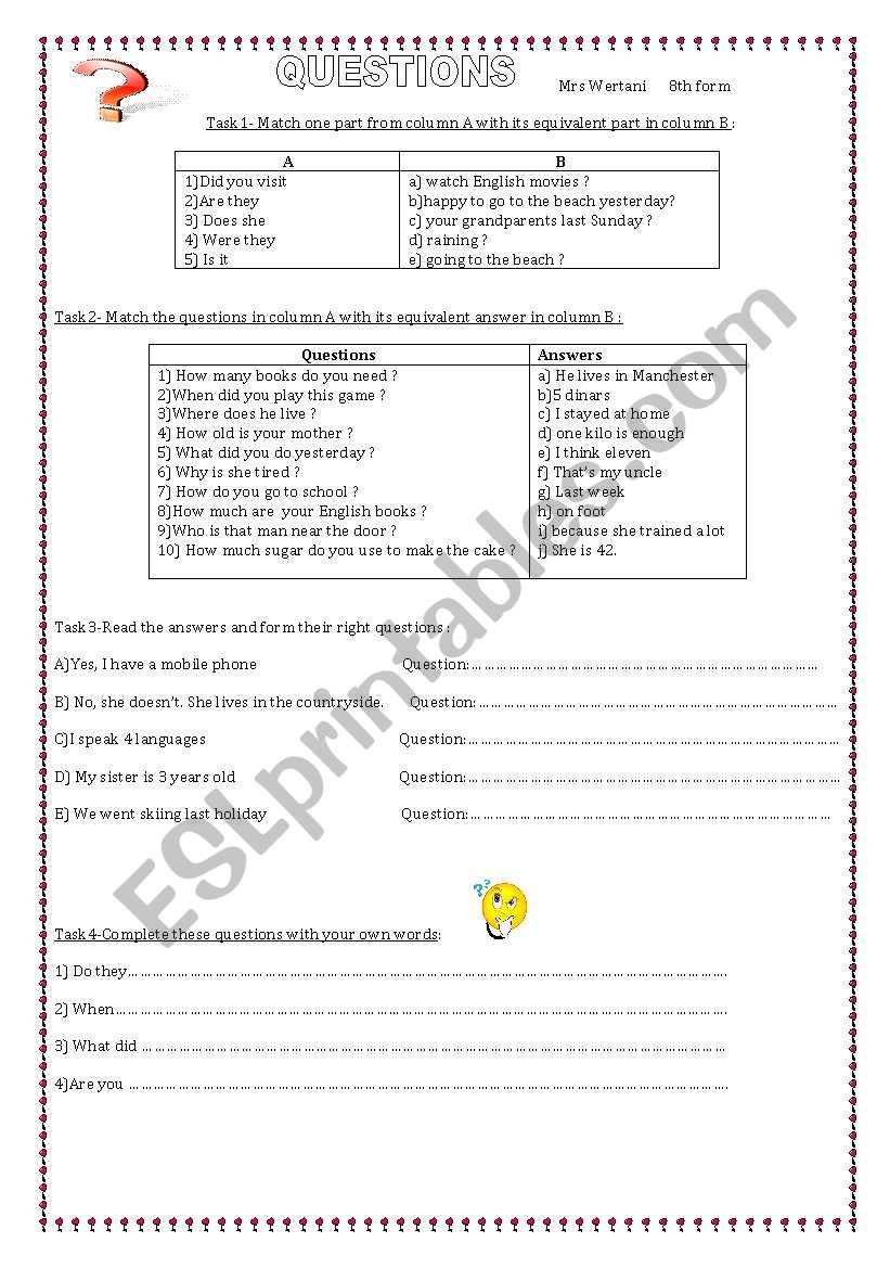 QUESTIONS worksheet