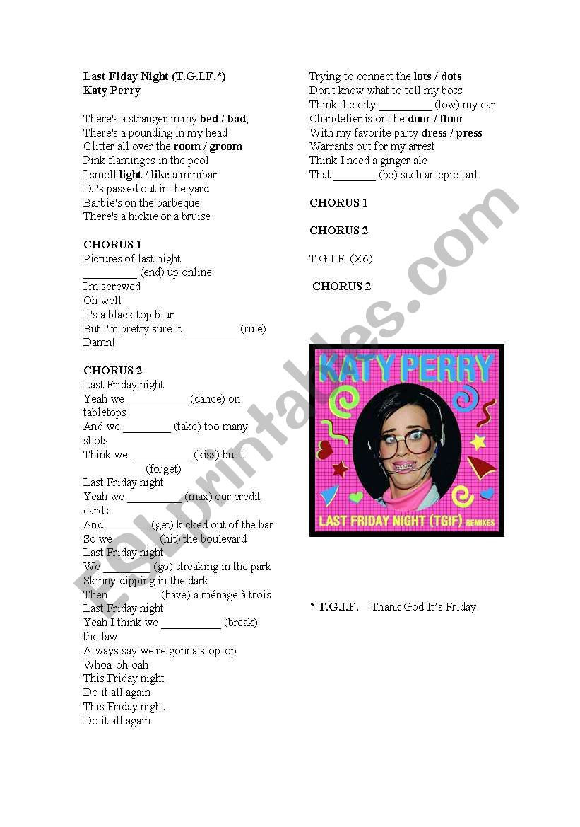 Simple Past song Katy Perry worksheet