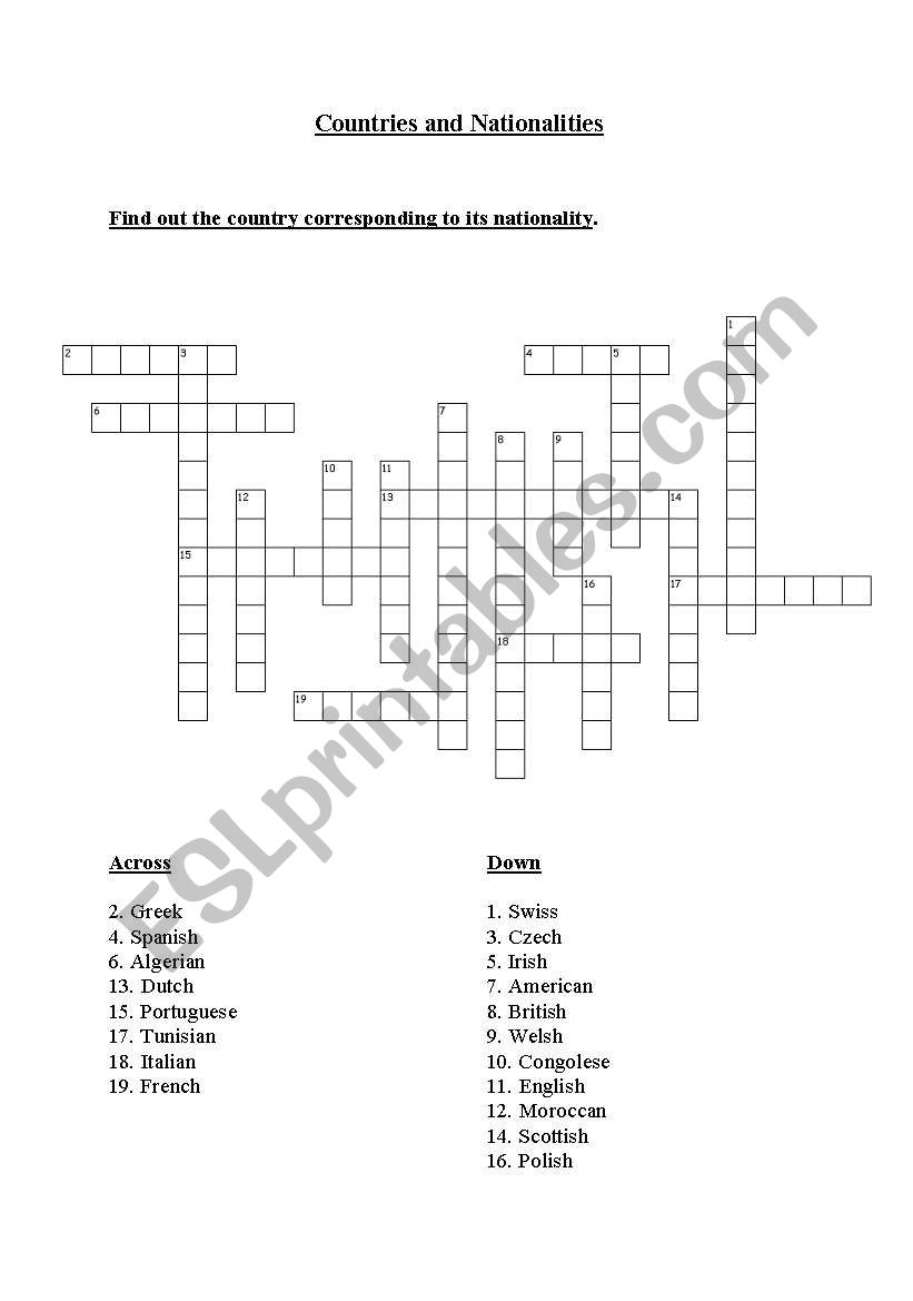 countries and nationalities worksheet