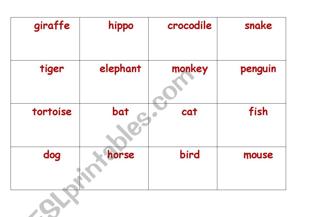Memory game - animals worksheet