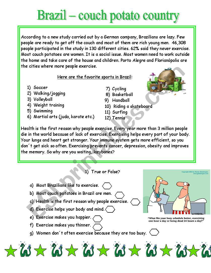 Brazil - couch potato country worksheet