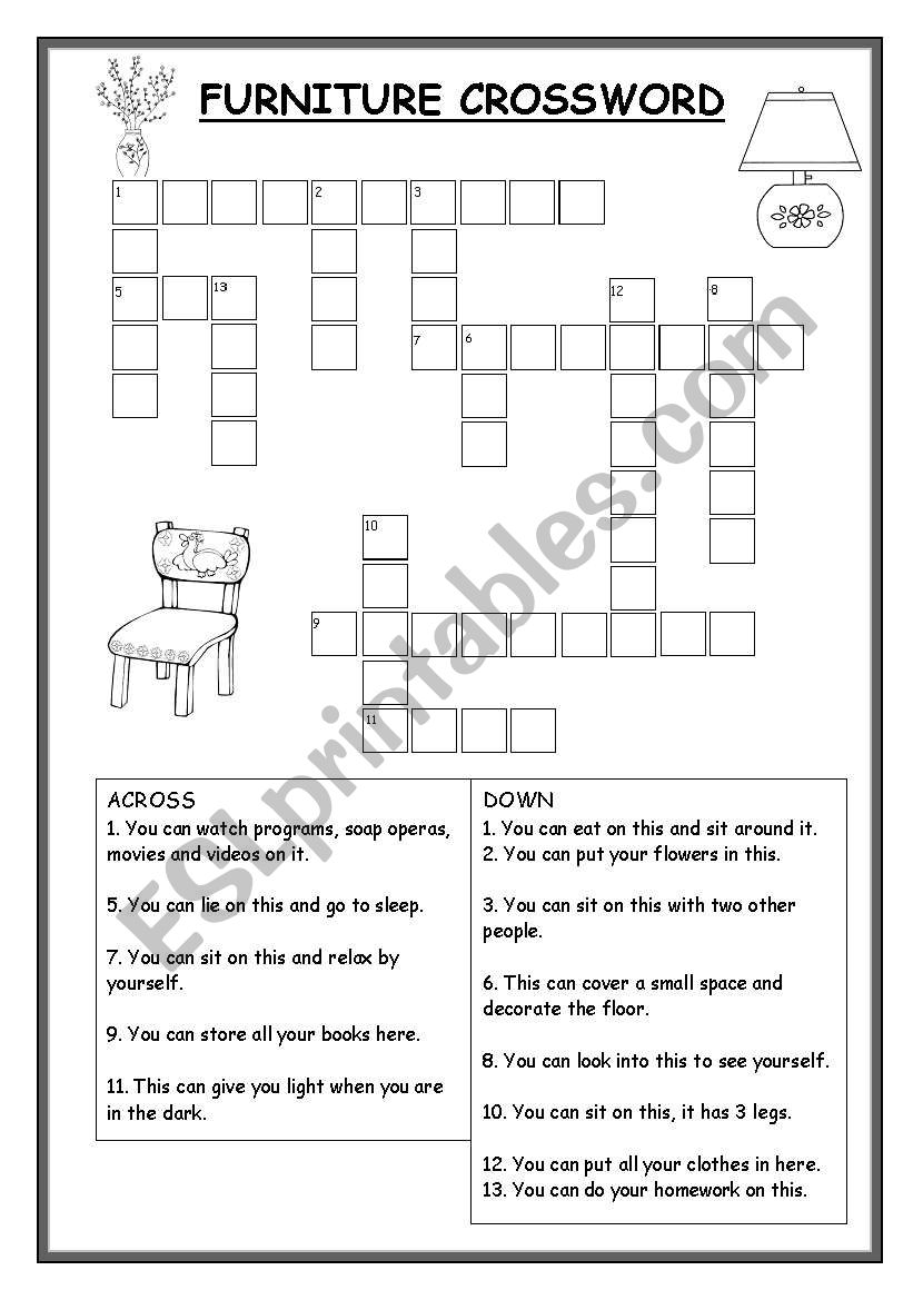 FURNITURE CROSSWORD worksheet