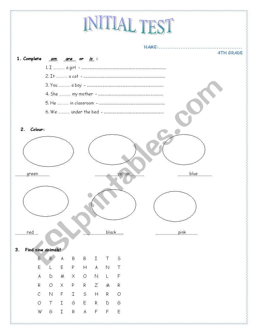 initial test worksheet