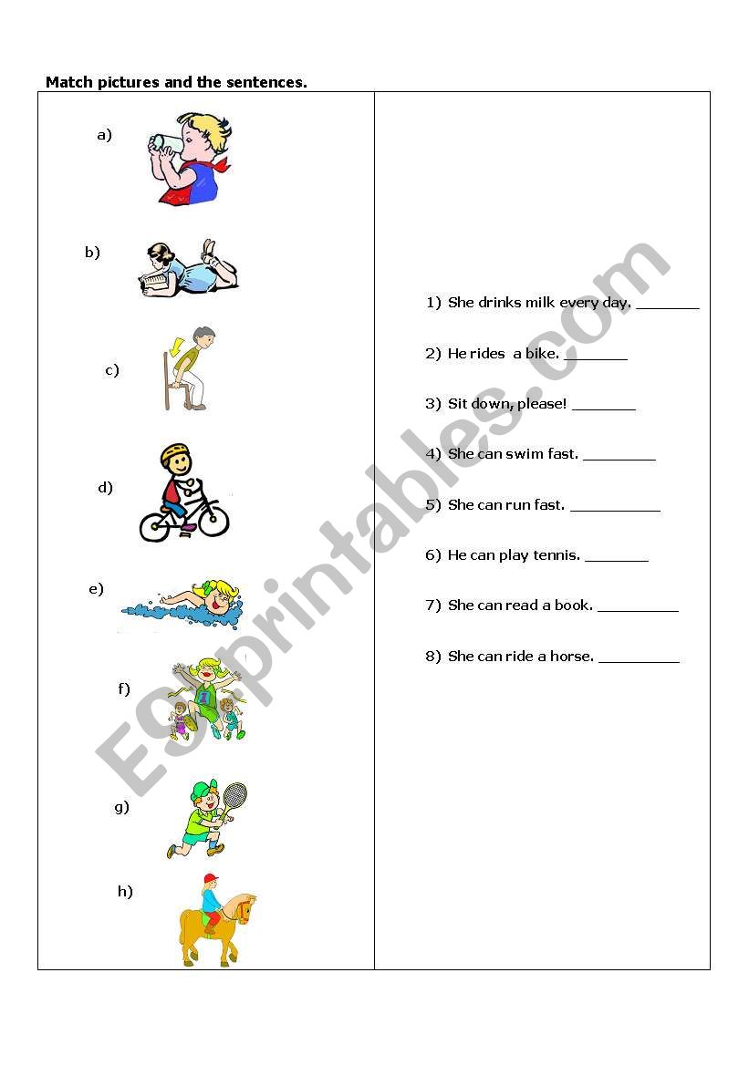 can / cant matching worksheet
