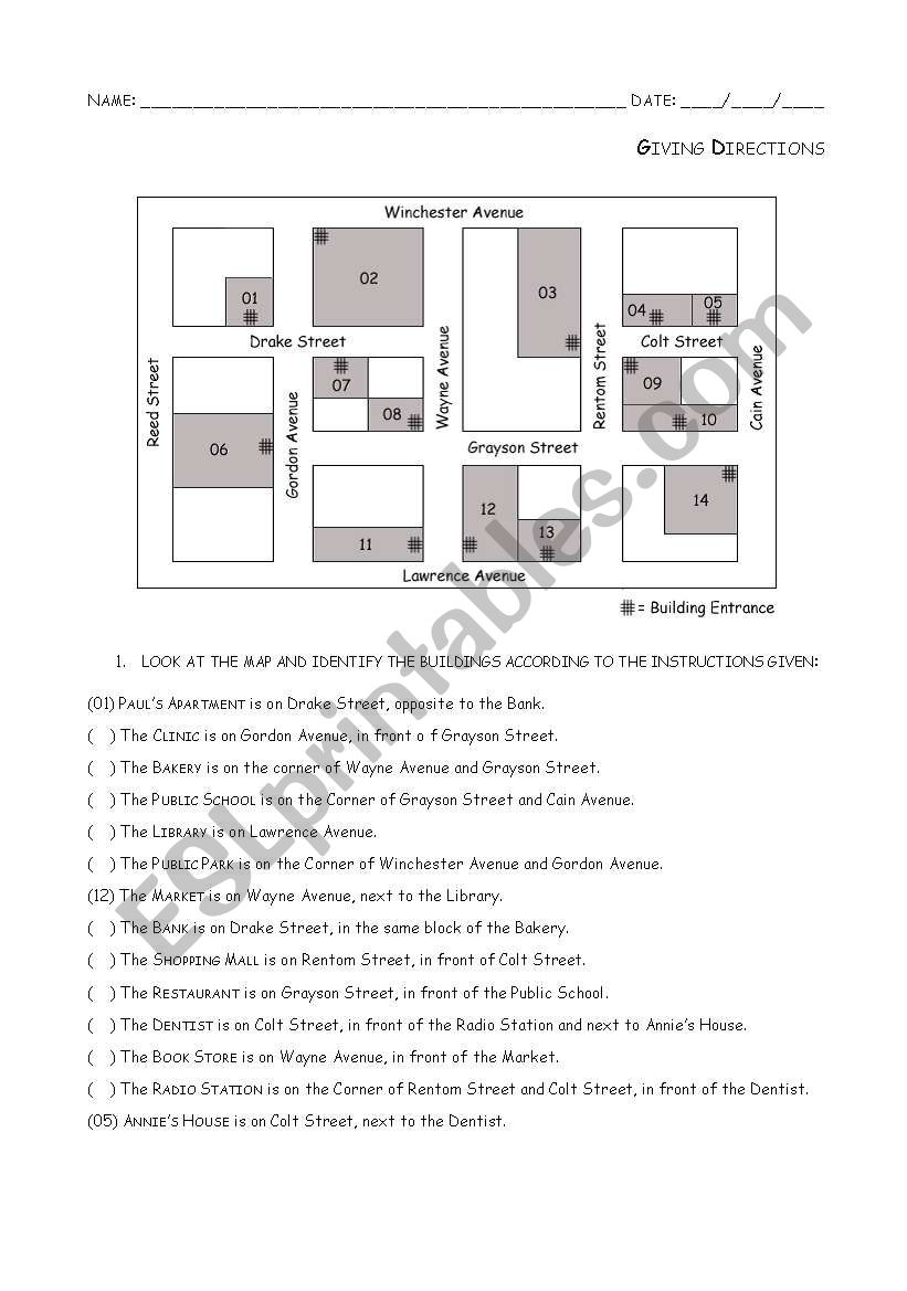 Giving directions worksheet