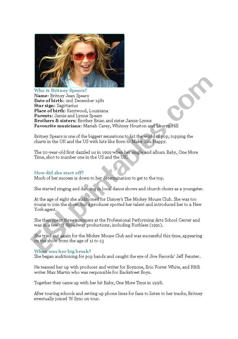 Britney worksheet