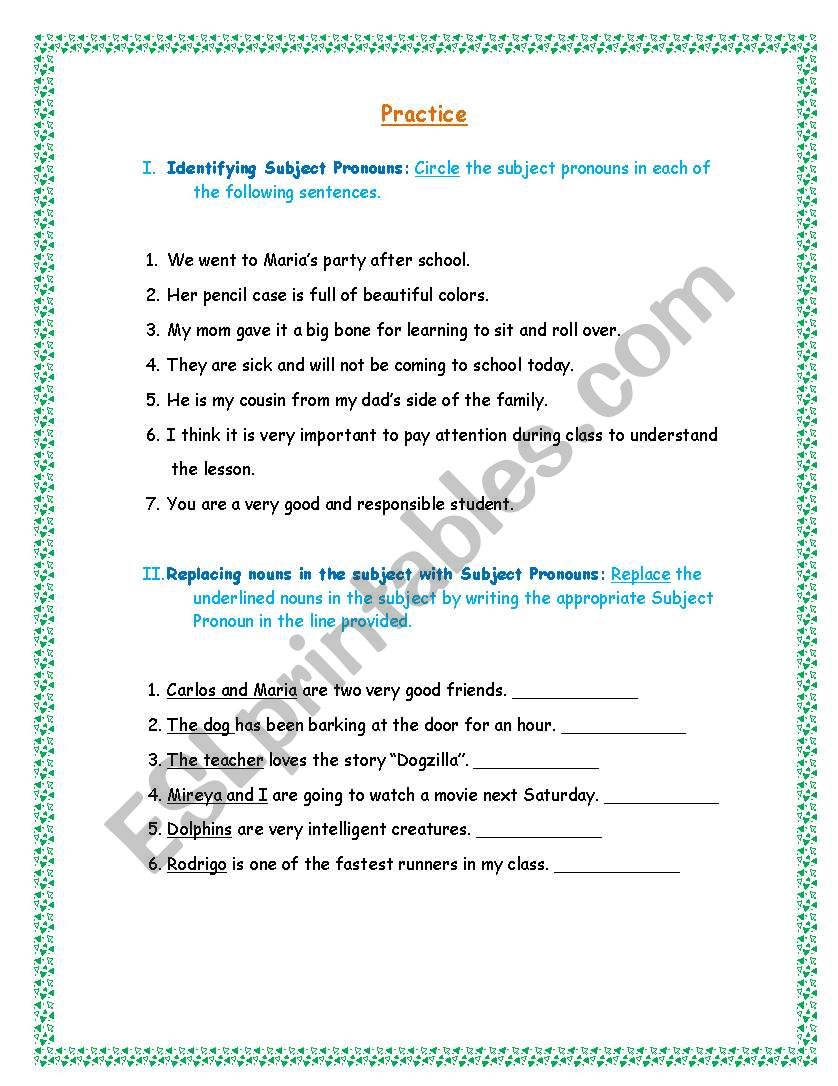 Subject Pronouns worksheet