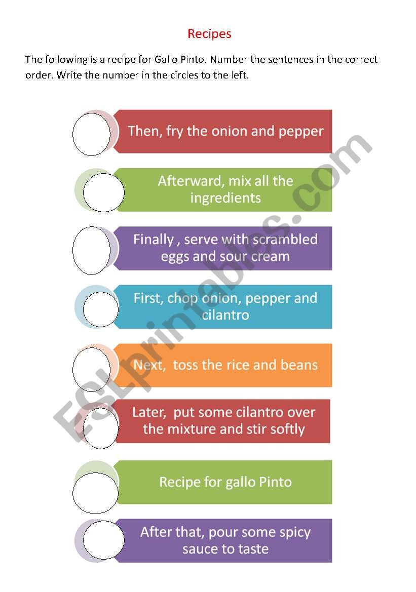 Recipes worksheet