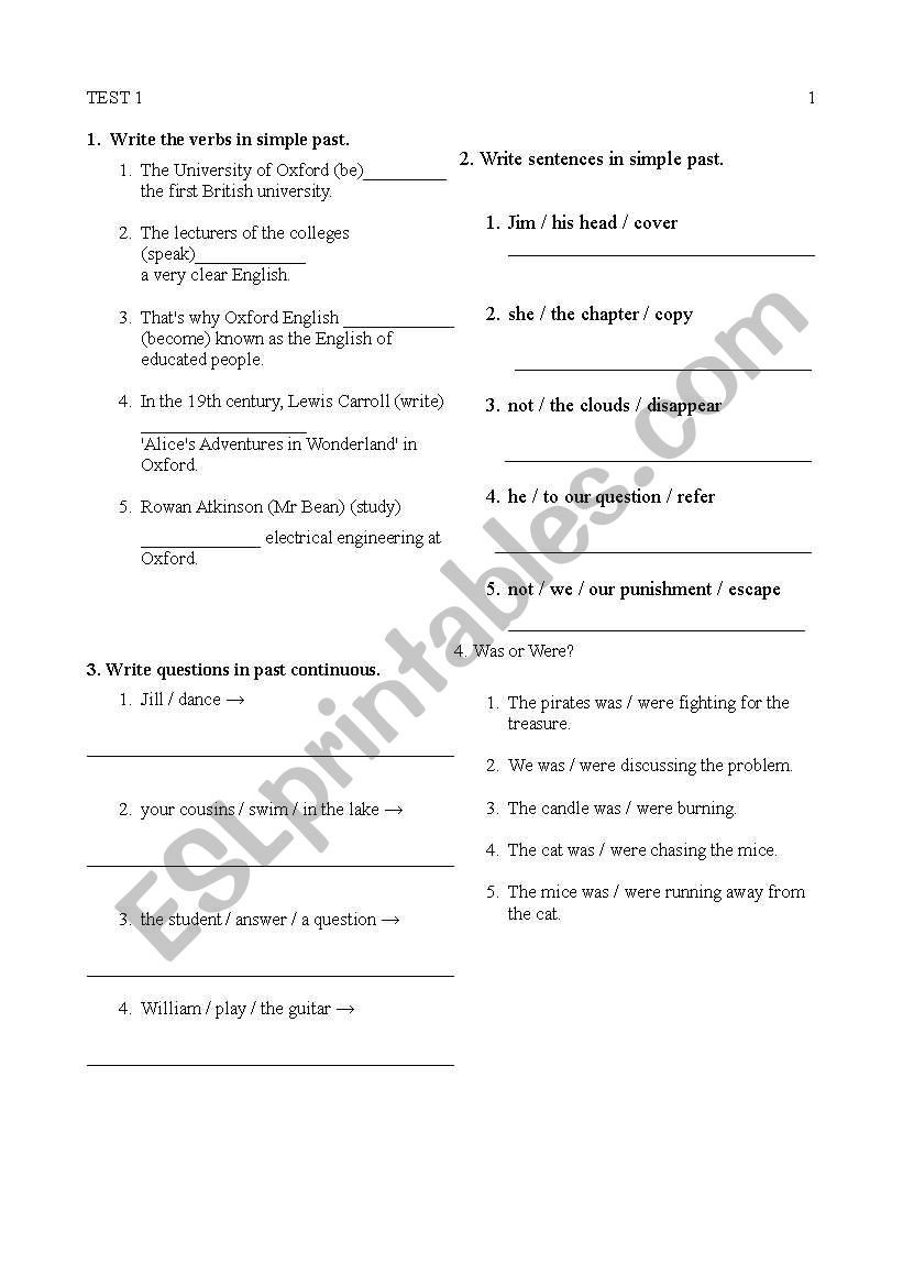 past simple  worksheet