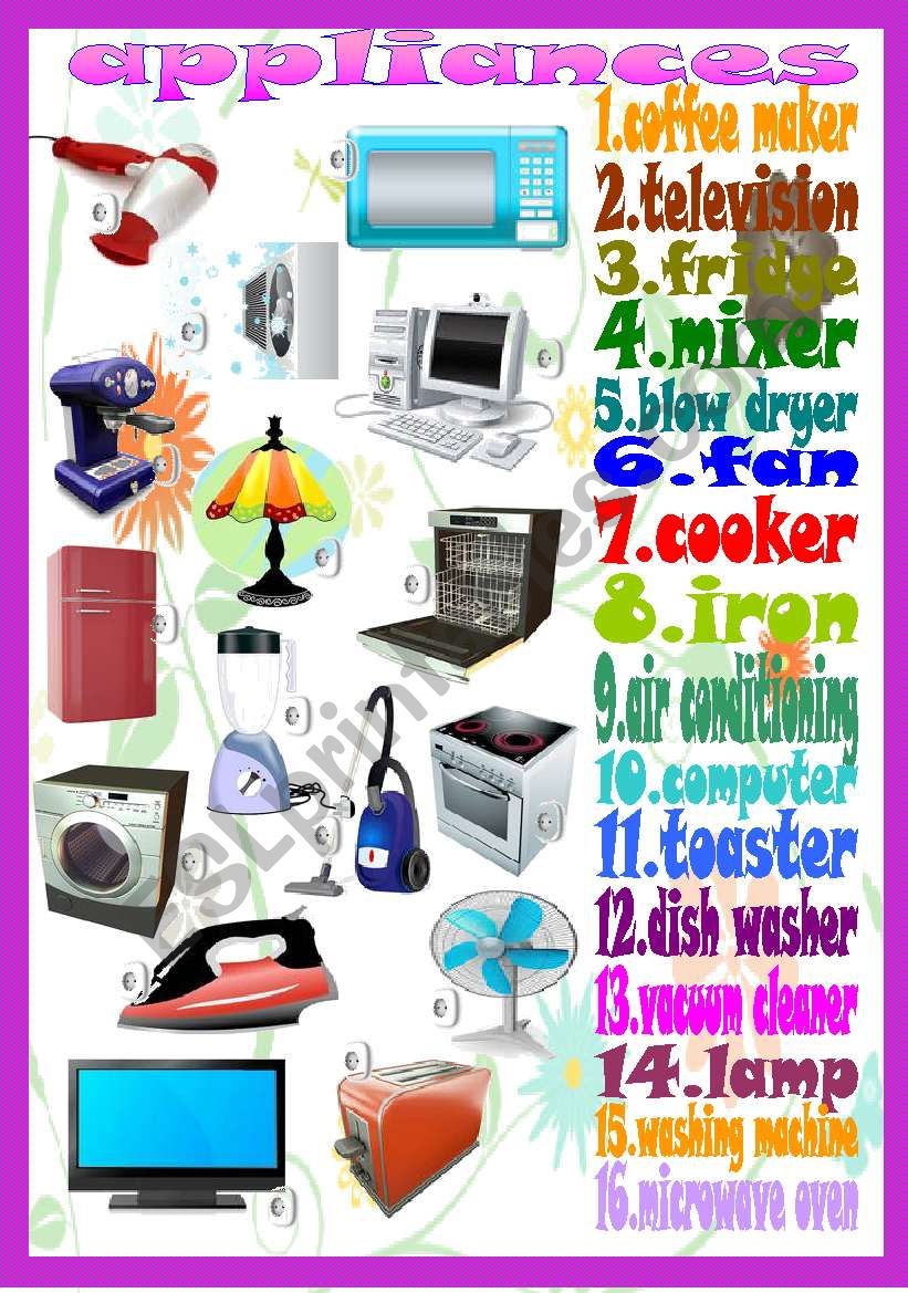 appliances worksheet