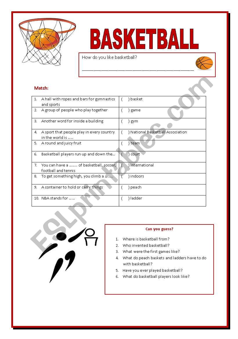 basketball esl worksheet