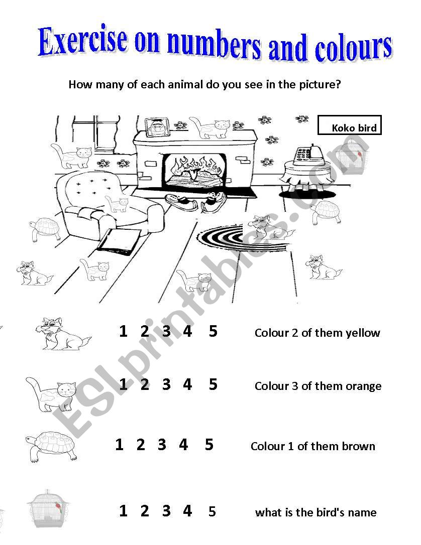 Numbers & Colouring Worksheet worksheet