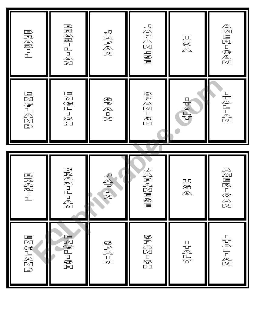 Memory game: Countries and Nationalities