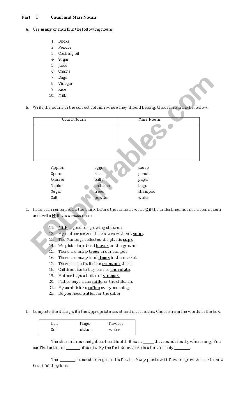 count and mass nouns worksheet