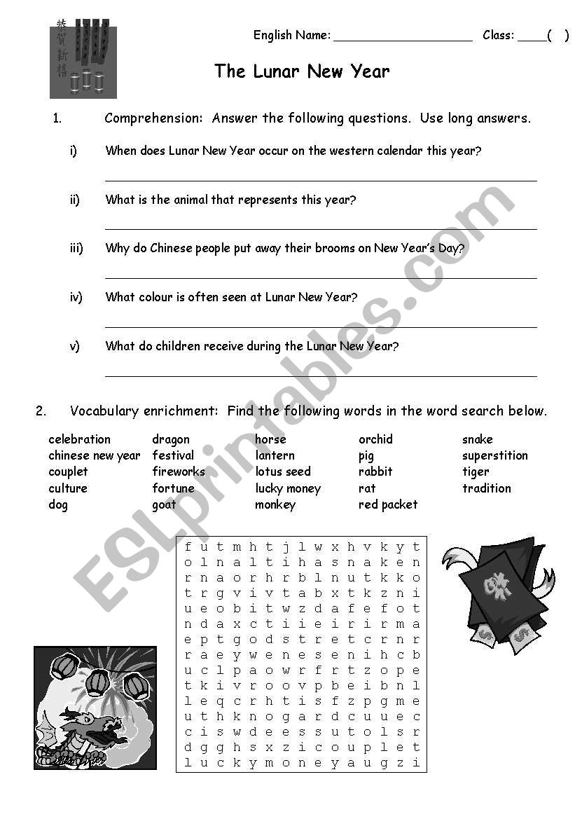 Chinese New Year Word Search worksheet