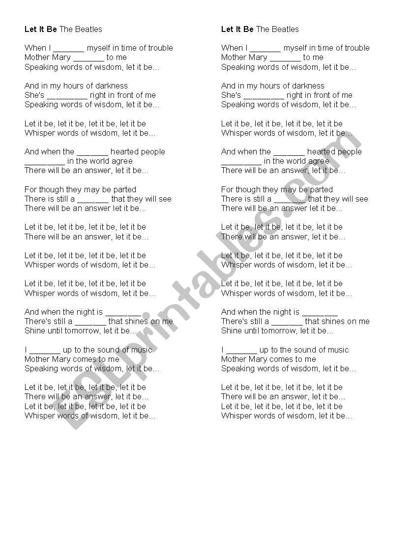 let it be beatles worksheet