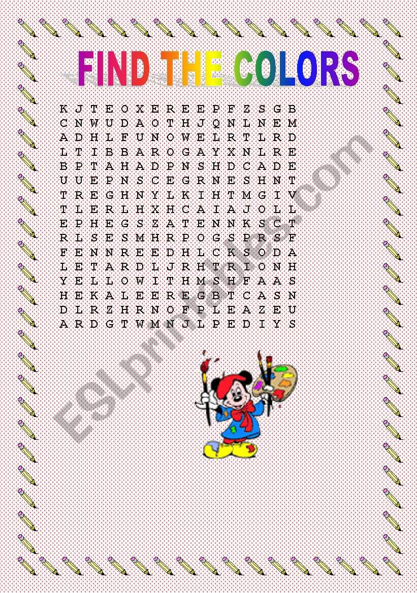 Wordsearch Find the Color worksheet