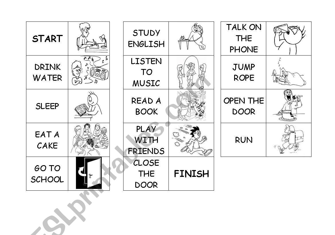 Action Verbs - Domino Game worksheet