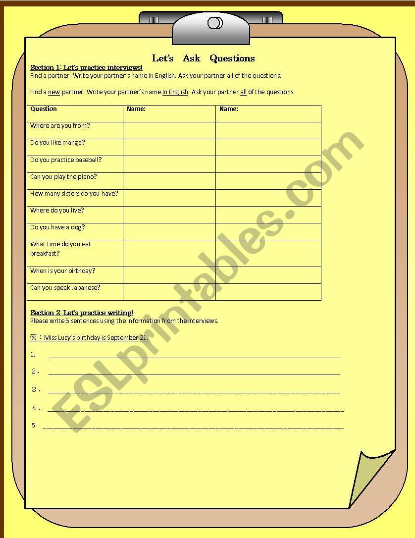 Basic questions interview  worksheet
