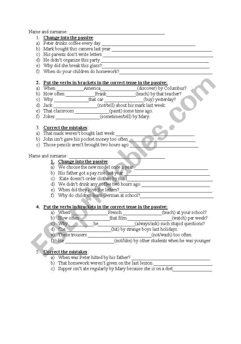 PASSIVE VOICE - PRESENT AND PAST SIMPLE - A SHORT TEST