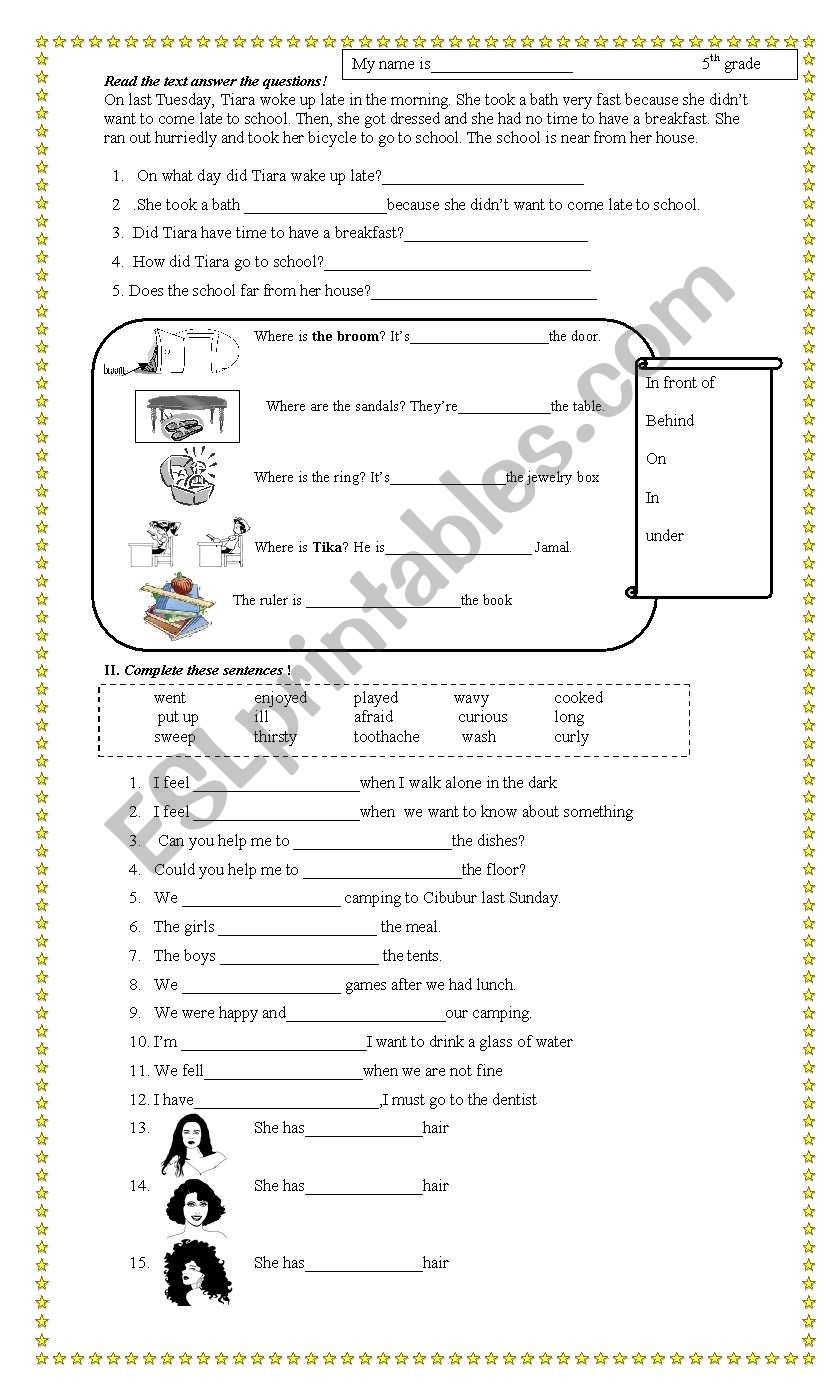 ENGLISH TEST FOR 5TH GRADE worksheet