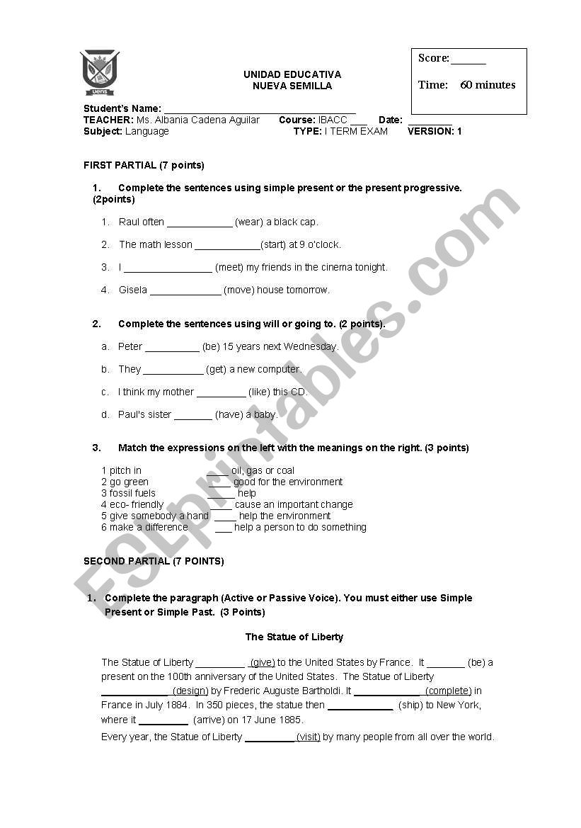 GRAMMAR EXAM worksheet