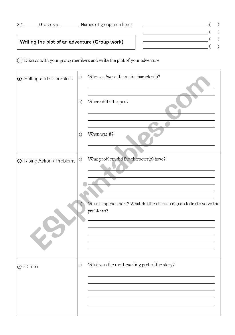 Writing Adventure Stories worksheet