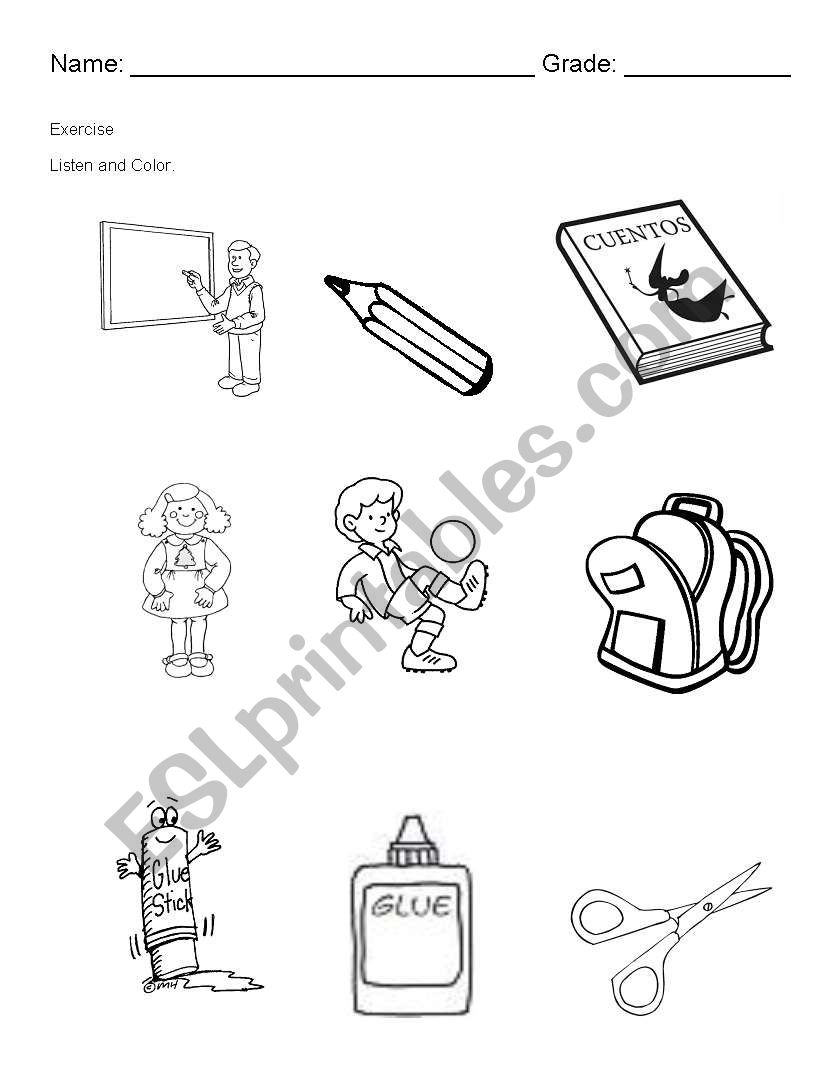 school items worksheet