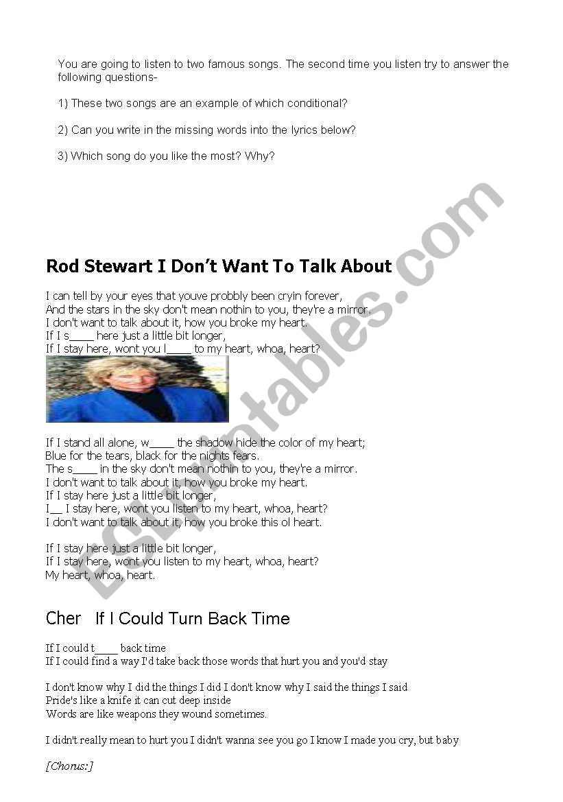 1st conditional songs worksheet
