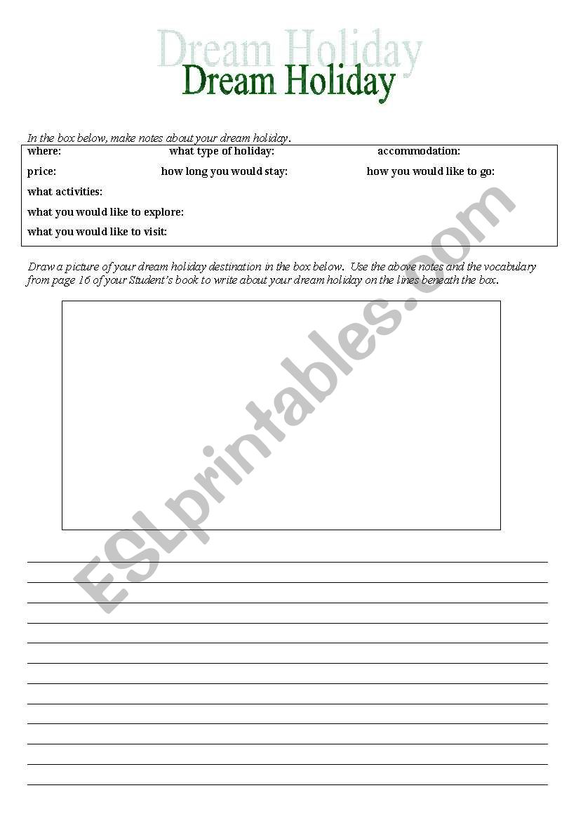 Dream holiday worksheet