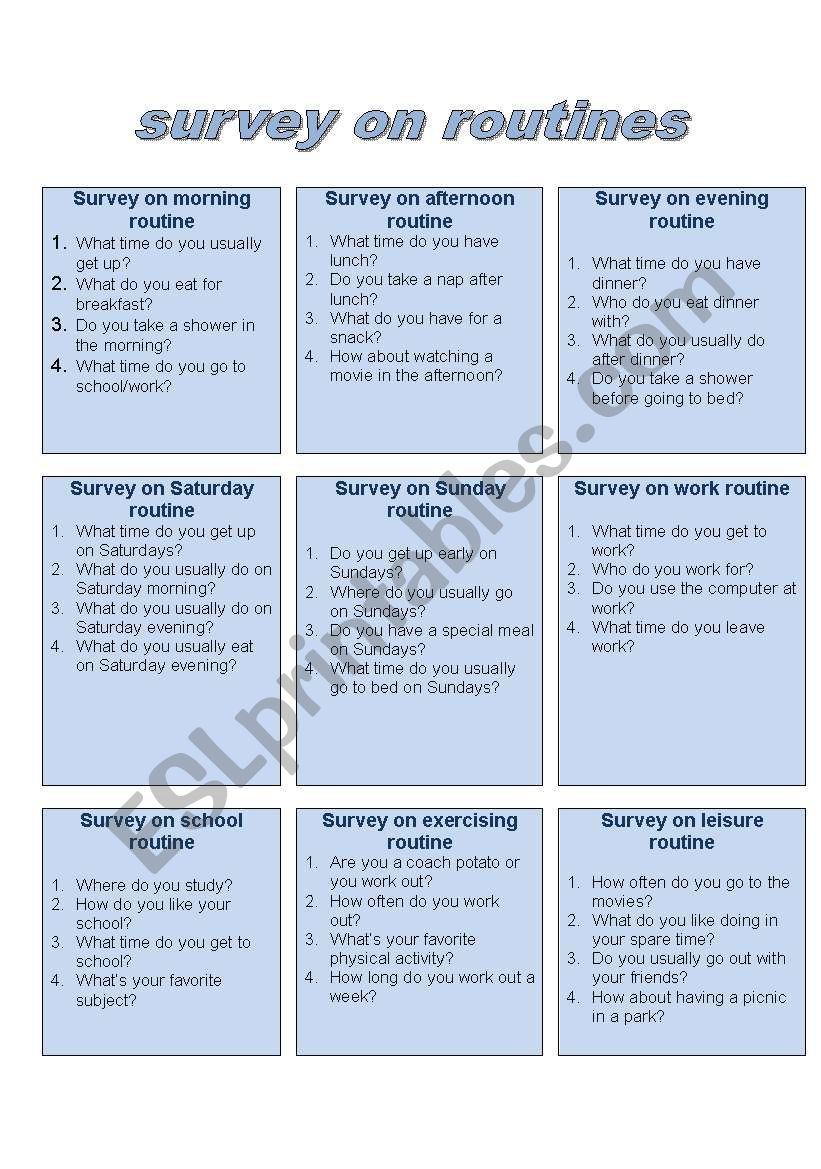 Survey on routines worksheet